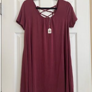 NWT Mauve short sleeve t shirt dress with cross cross tie back